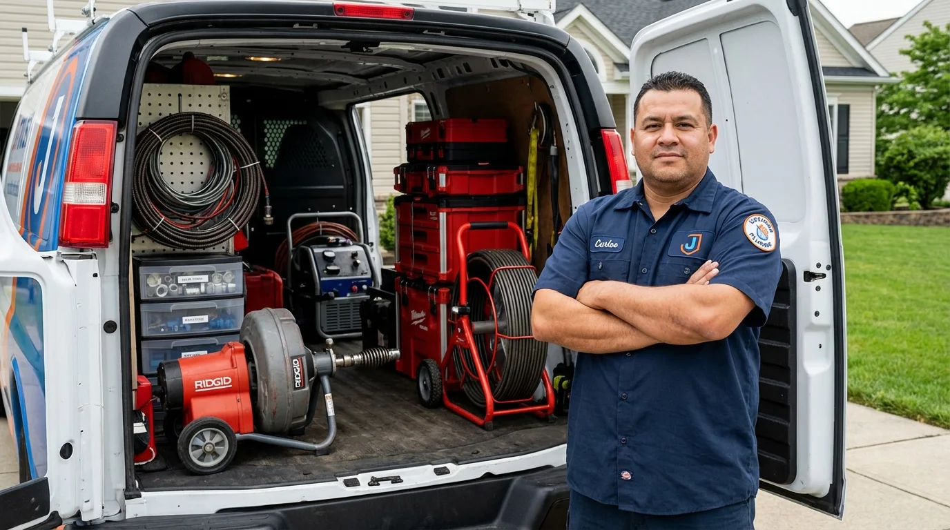 Professional drain cleaning equipment and Johns Plumbing LLC plumber in Marlboro