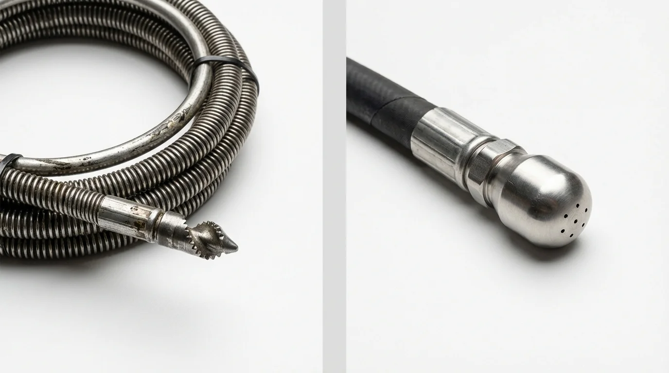 Drain snake cable and hydro jetting nozzle used for drain cleaning in Marlboro, NY