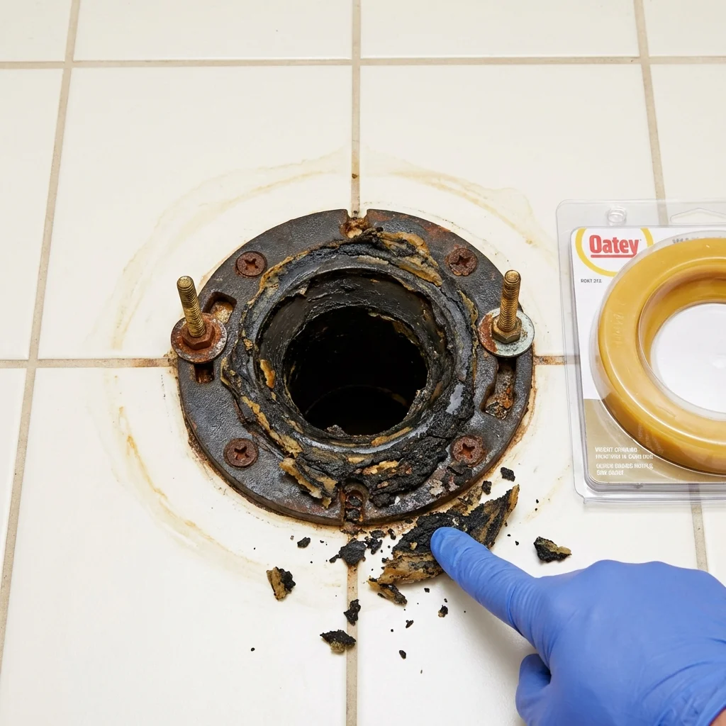 Failed wax ring showing water seepage at the base of a toilet in a Marlboro, NY home