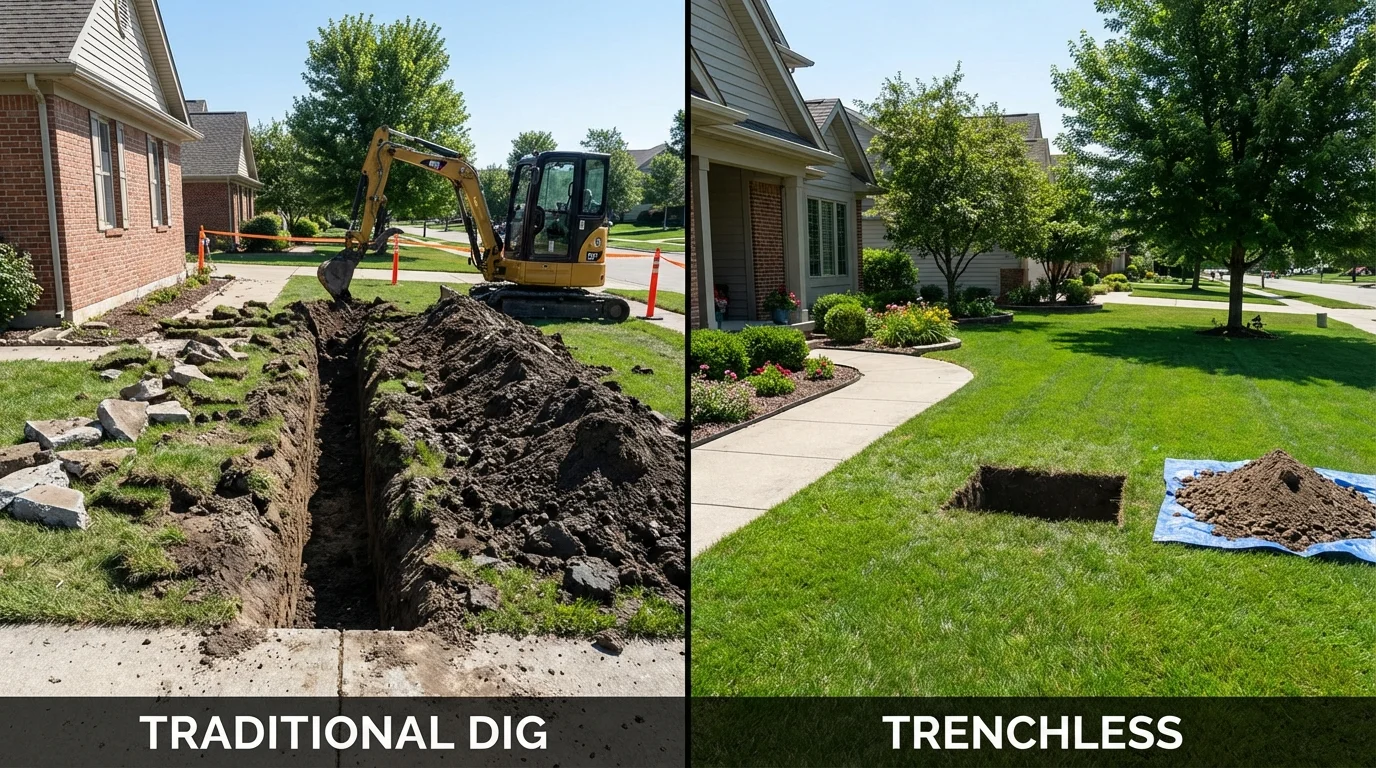 Trenchless sewer repair with minimal yard damage versus traditional excavation in Marlboro, NY